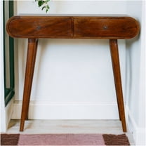 JERFIT Chestnut Console Table with 2 Drawers, Solid Wood Entryway Table, Nordic Modern Hallway Sofa Table for Living Room, Bedroom