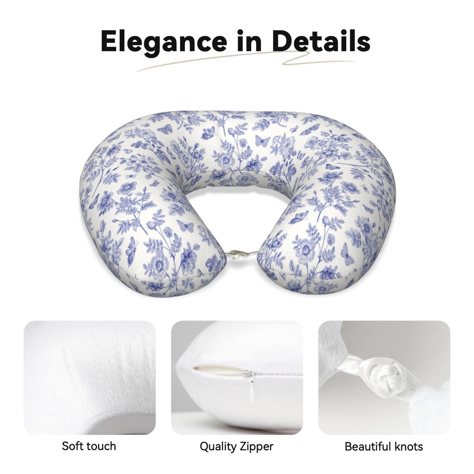 Xecao Floral Butterfly Print Memory Foam Cervical Neck Pillow Versatile U-Shaped Pillows for Home,Office,Camping,Travelling,Soft Washable Cover