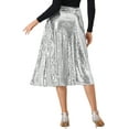 thumbnail image 3 of Falda Midi de Lentejuelas Brillantes de Cintura Alta para Fiesta de Mujeres INSPIRE CHIC M Plata, 3 of 5