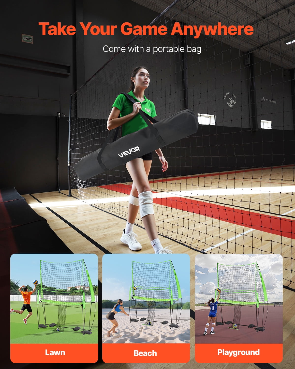 VEVOR Volleyball Training Net System, Freely Height-Adjustable Practice Equipment with Ball Return,8x11ft Portable Net Station,Easy Setup for Backyard Indoor Outdoor Serving Spiking Improve Accuracy