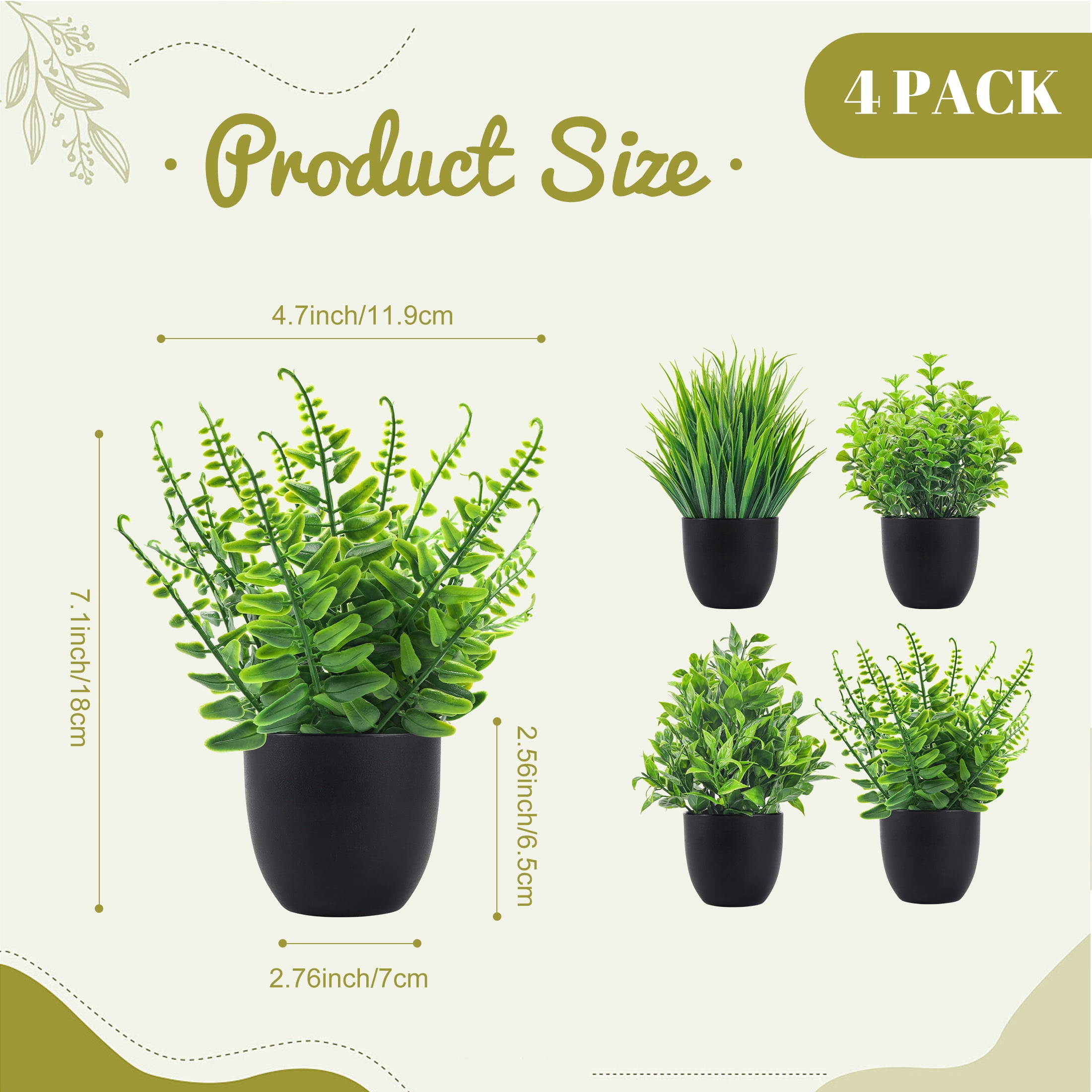 4 Packs Fake Plants Artificial Plants Small Black Bathroom Accessories for Bathroom Home Kitchen Coffee Table Office Desk Decor Indoor