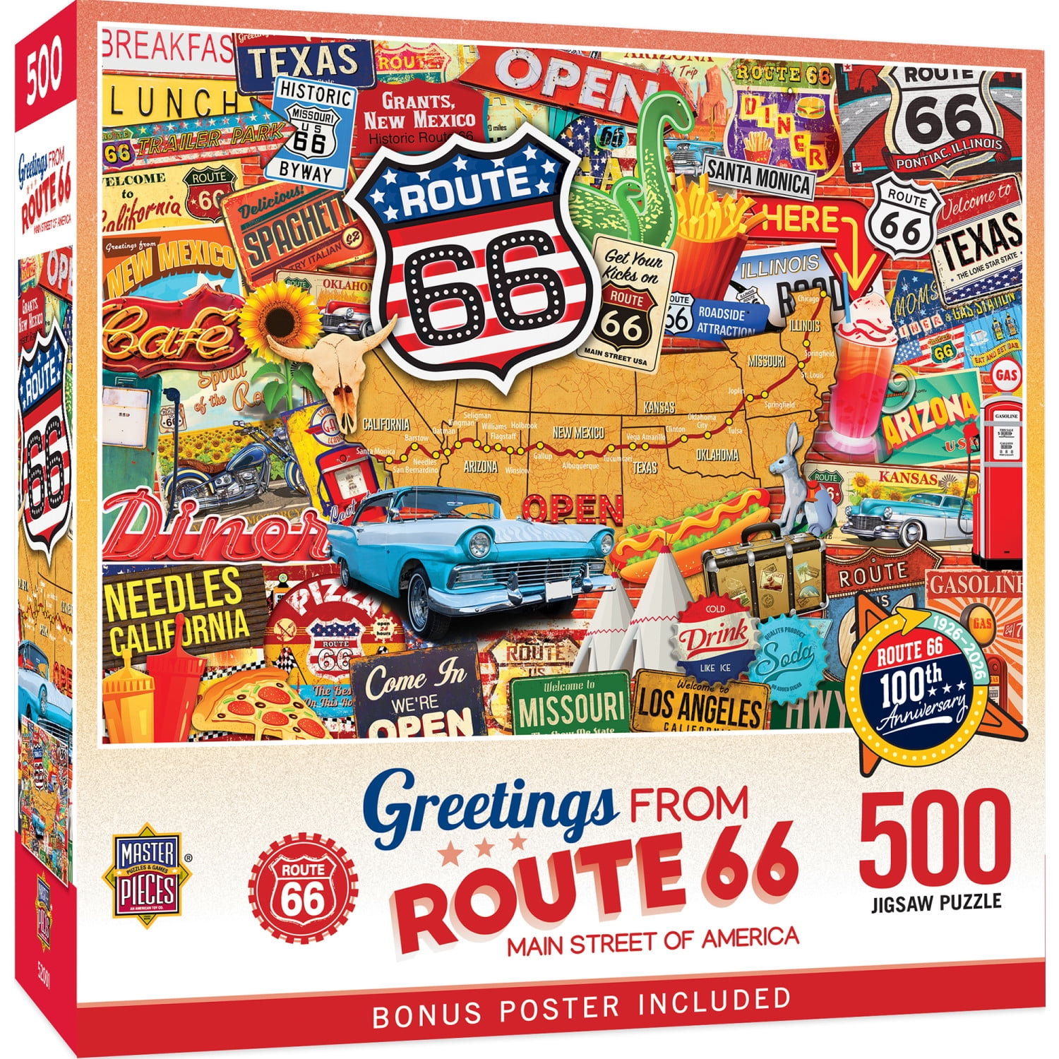 MasterPieces 500 Piece Jigsaw Puzzle - Greetings From Route 66 - 15"x21"