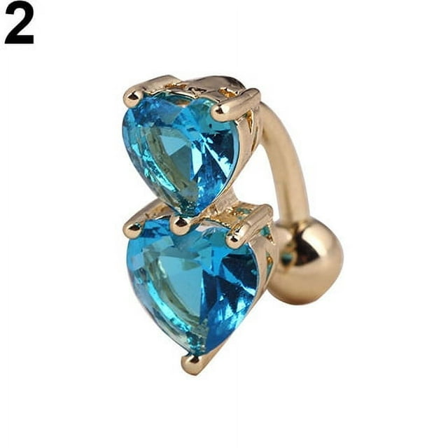 Visland Women Peach Hearts Body Piercing Belly Button Ring Dangle Drop Reverse Navel Bar