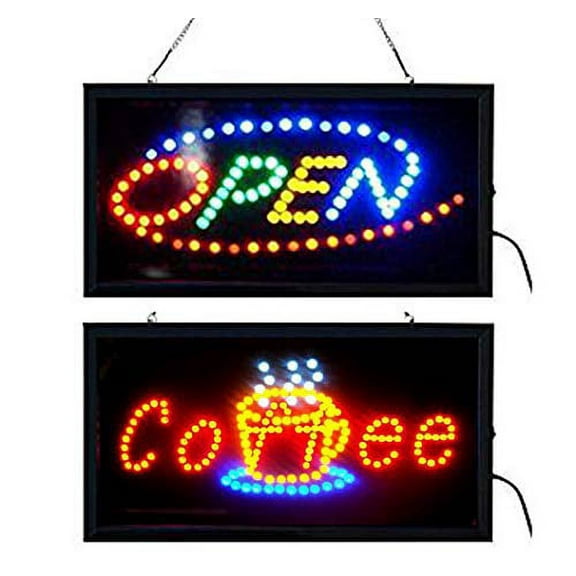 Deluxe LED Open Sign and Coffee Sign Combo 19"x10" (L101 L47)