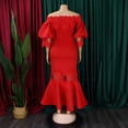 thumbnail image 6 of AURA Womens Off Shoulder Lace Fishtail Midi Dress High Waist Party Cocktail Zipper, 6 of 10