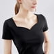 thumbnail image 5 of Camiseta de mujer manga corta corazón cuello en V algodón color sólido top, negro, XXL AweSitey AP001286-05B, 5 of 7