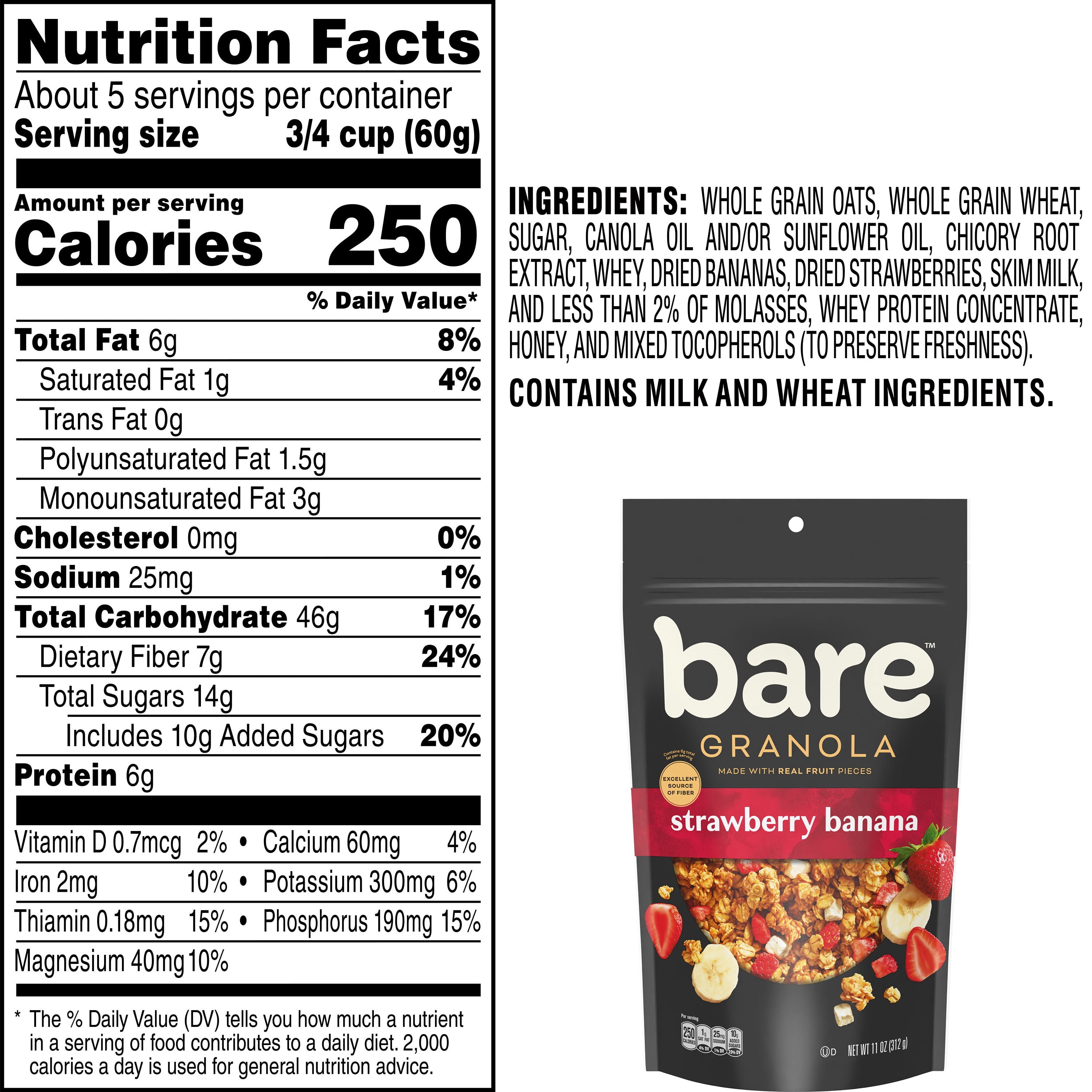 (5 pack) Bare Granola Strawberry Banana Crunchy Fruit Chips, 11 oz Bag