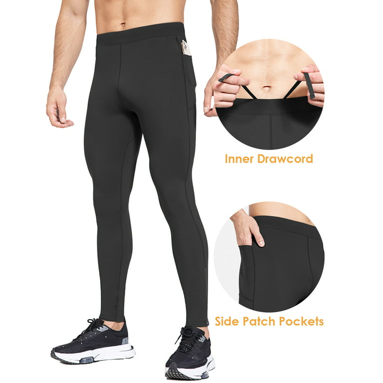 BALEAF Men's Thermal Fleece Running Tights Water Resistant Cycling Pants  Zipper Legs Pockets Cold Weather Hiking Black Size XXL