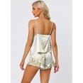 thumbnail image 3 of Unique Bargains Womens Satin Lounge Floral Cami Tops with Shorts Pajamas Sleepwear Sets, 3 of 5