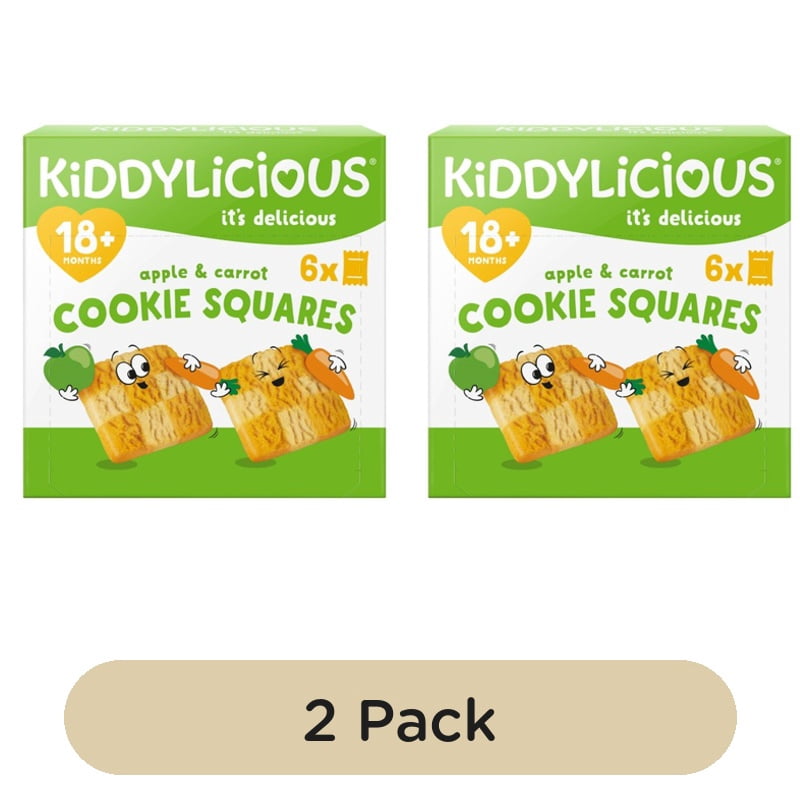 Kiddylicious Apple & Carrot Cookie Squares Baby Snacks 18m+ 6 x 24g, British Import (Pack of 2)