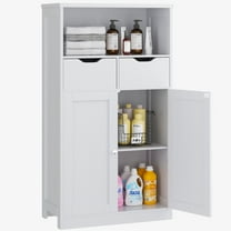 Walsunny Bathroom Storage Cabinet, Freestanding Pantry Cabinet with 2 Drawers and Adjustable Shelves, Wooden Floor Storage Organizer for Bathroom, Living Room, Kitchen, Entryway, Farmhouse, White