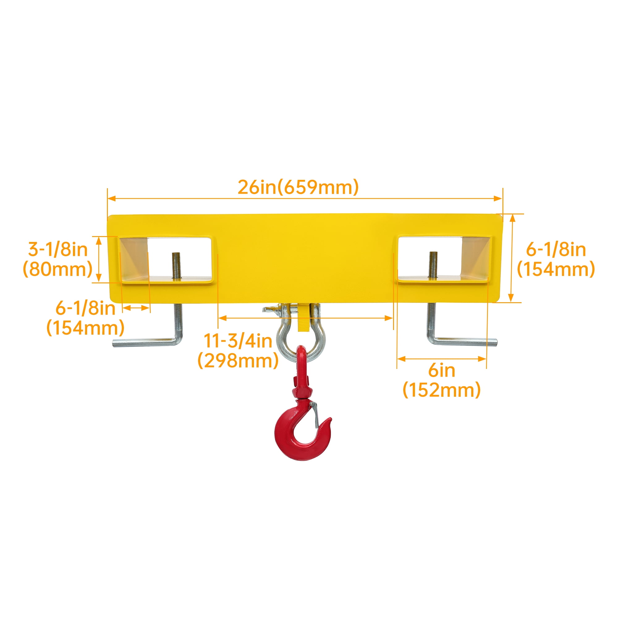 KOJEM Forklift Lifting Hook 4800lbs Forklift Mobile Crane Hook Yellow Forklift Lifting Hoist Swivel Hook Fork Lifting Attachment