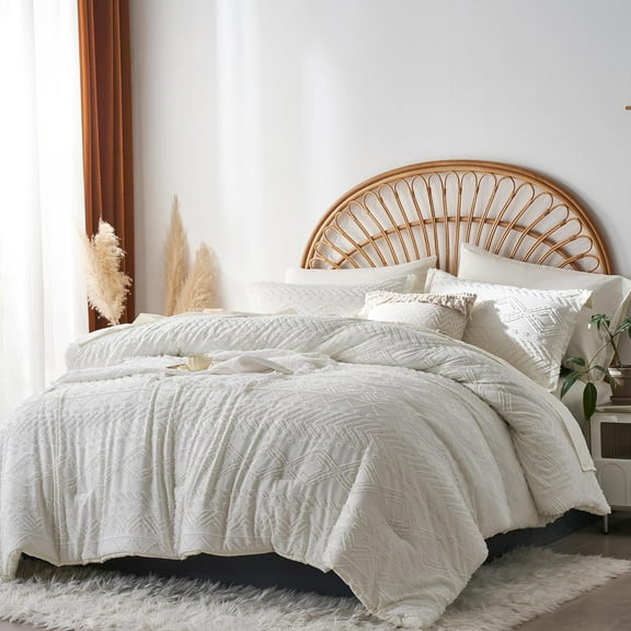 Davulos White King Size Comforter Set with Sheets - 7 Pieces Bed in a Bag King Boho Tufted Complete Beddding Sets with Comforter, Sheets, Pillowcases & Shams