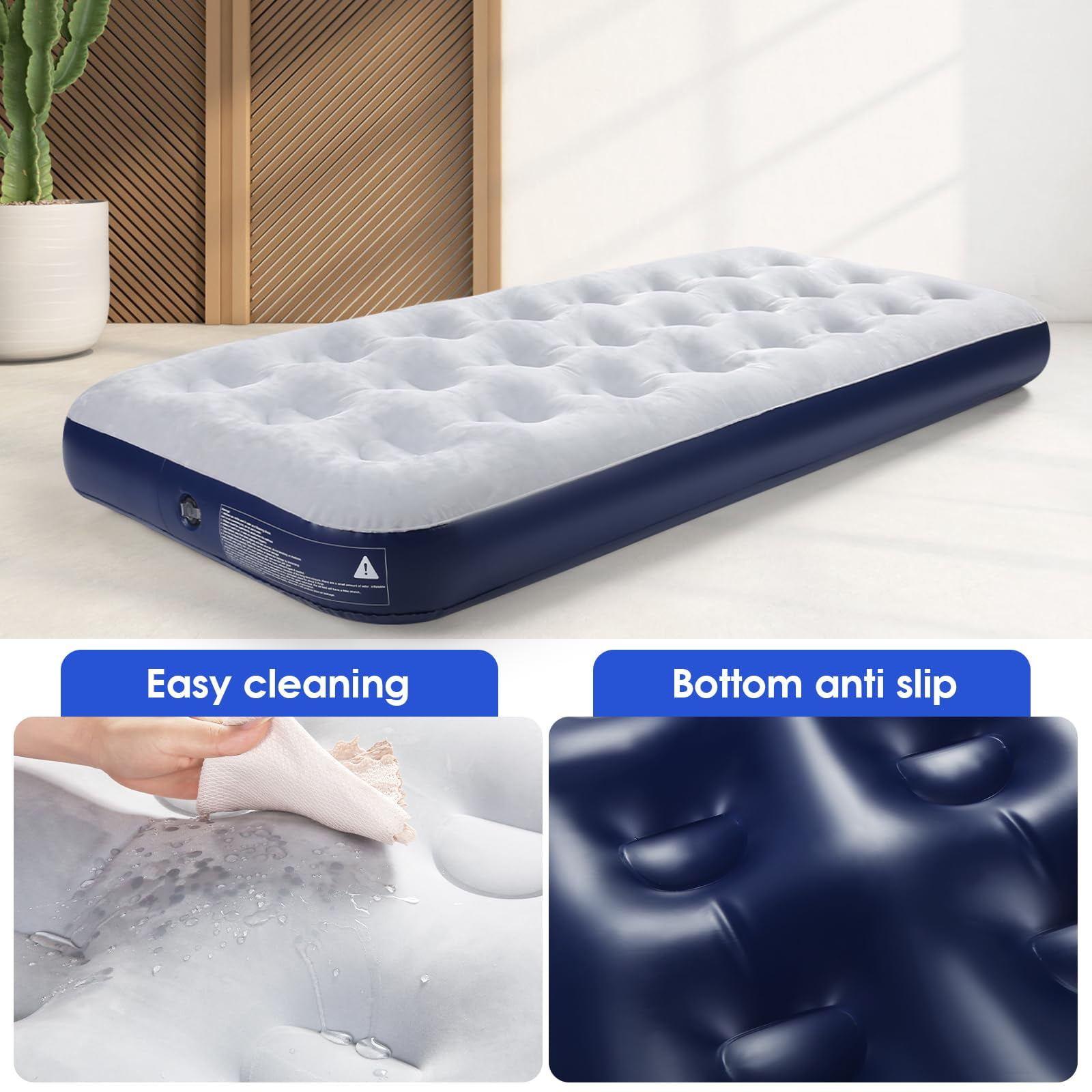 QDH Camping Air Mattress Inflatable Air Bed Flocked Surface Travel Bed Sleeping Pad Air Bed for Outdoor Camping Tent Guest Travelling