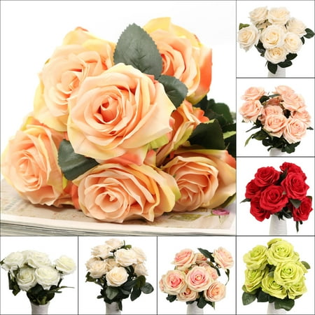 False Flower Arrangements 10 Head 1 Bouquet Artificial Flowers Rose Flower Fake Silk Rose Flower Home Room Wedding Party Decor ()