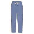 thumbnail image 3 of Women's Side Stripe Elastic Waist Pants – Loose Fit Straight Leg with Cuffed Hem, Comfortable 7/8 Length Capris, 3 of 9