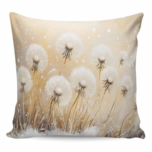 Throw Pillow Covers 20x20 Inch, Botanical Dandelion Decorative Pillow Cases for Couch Sofa Bed, Watercolor Farmhouse Spring Flowers Cotton Linen Square Home Decor Pillowcases with Hidden Zipper