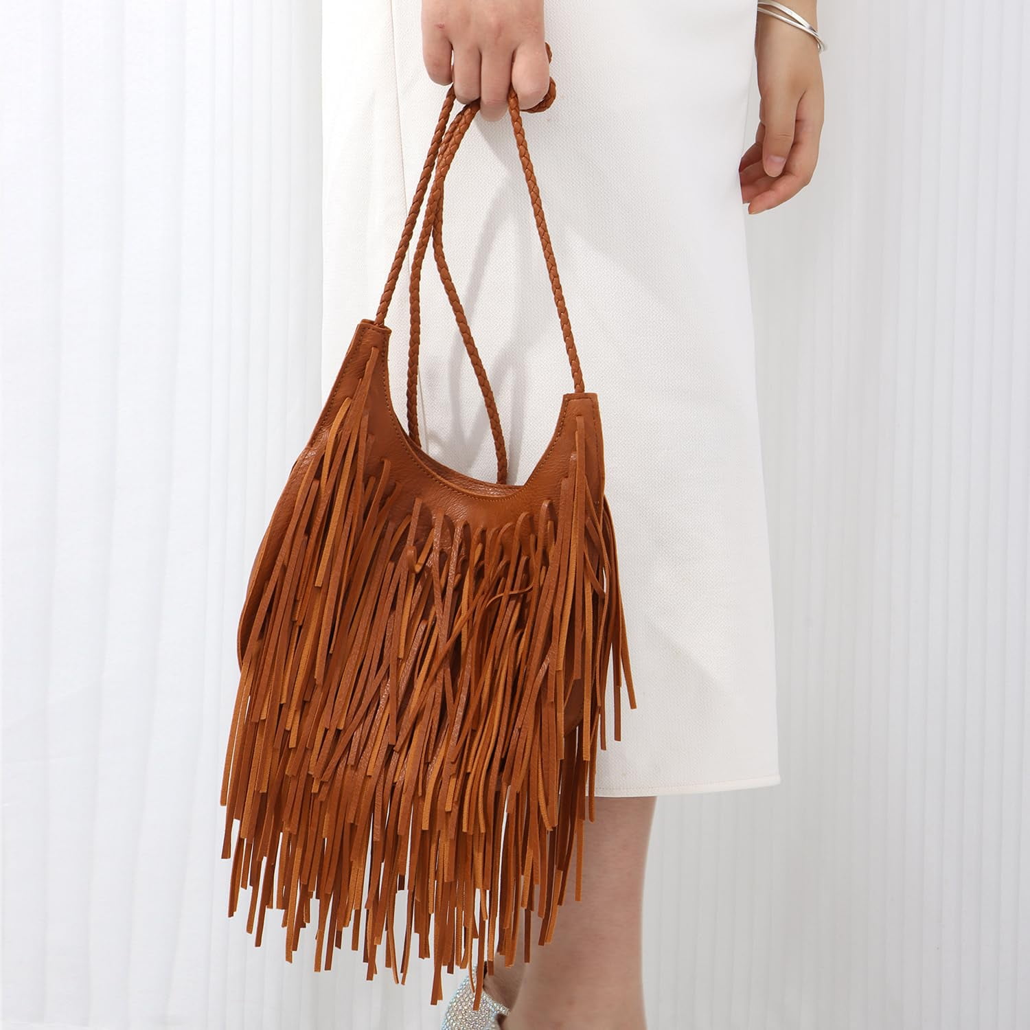 Leather Fringe Bag for Women Boho Crossbody Purse Suede Western Fringe Purse Vintage Hobo Handbags