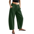 thumbnail image 4 of Sevevn Women High Waist Pleated Barrel Pants Button Fly Loose Cropped Balloon Casual Trousers with Side Pockets Army Green L, 4 of 6