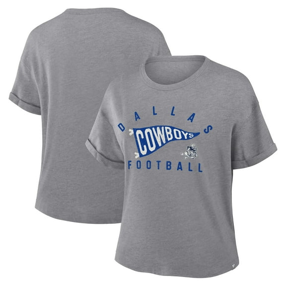 Women's Fanatics Heather Gray Dallas Cowboys Pennant Wave Tribute Tri-Blend Boxy T-Shirt