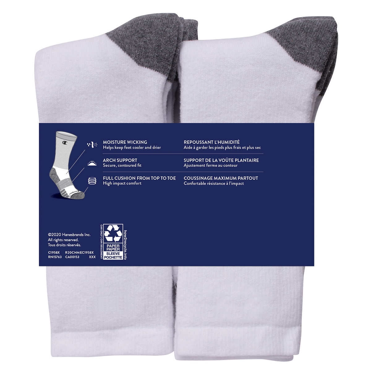 Champion Men s White Grey Crew Socks 8 Pairs