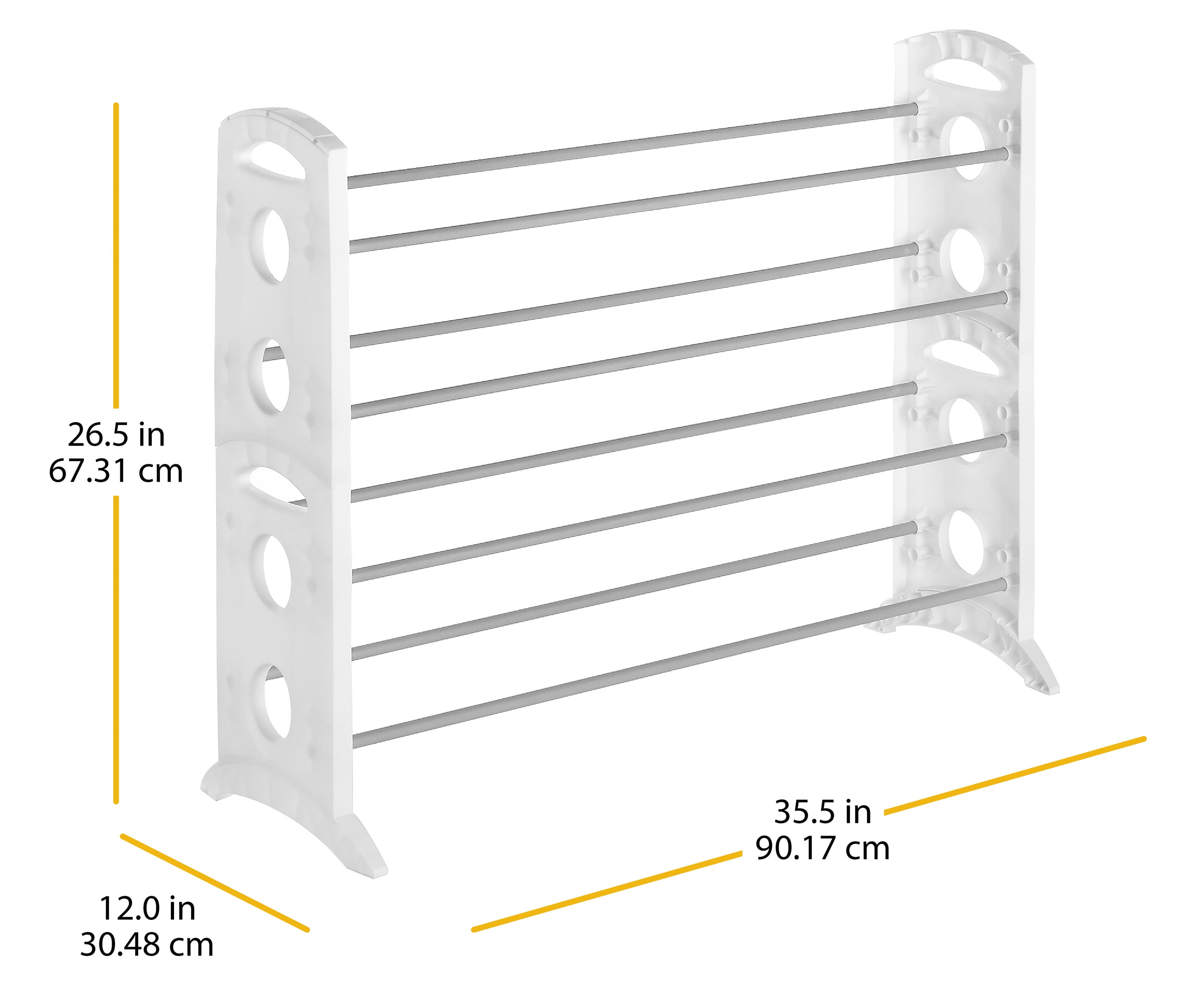 Whitmor 4-Tier Metal & Plastic Show Rack, Space-Saving Shoe Organization, 20-Pair Capacity, Silver & White