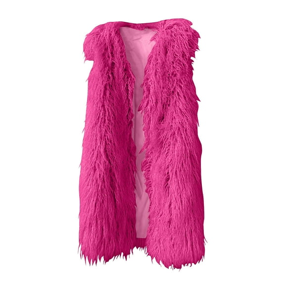 Idoravan Womens Wool Vests Outerwear Women Faux Fur Fleece Coat Fall and Winter Fashion Warm Jacket Vest Hot Pink XL