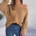 thumbnail image 5 of Black and Friday Deals,Pullover Baggy Sweaters for Women Trendy Soft Knit Off Shoulder Batwing Long Sleeve Pullover Top Casual Blouses (S, Khaki), 5 of 6
