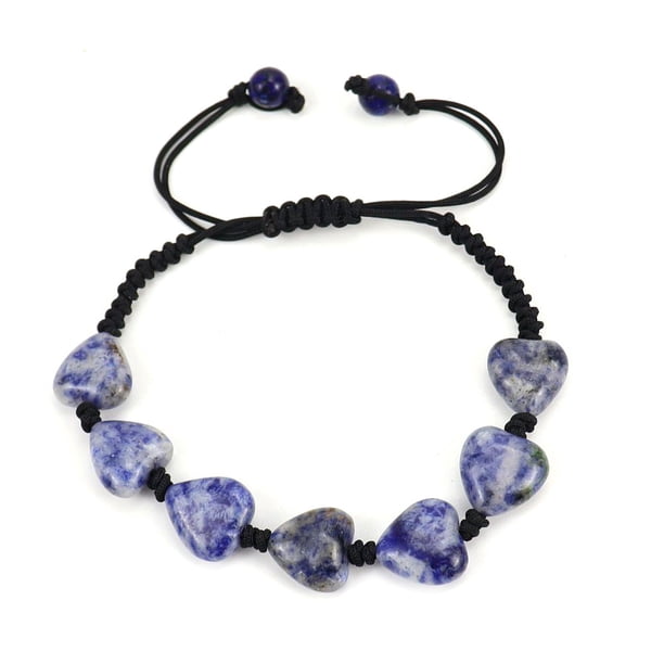 Nvzi Pulsera de cuentas hecha a mano, pulsera tejida con corazón de piedra natural, pulsera simple y ajustable (azul)