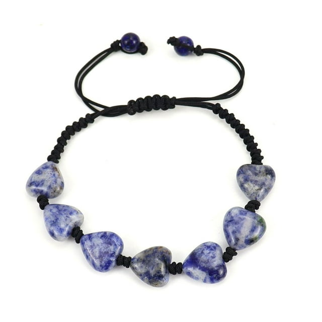 Nvzi Pulsera de cuentas hecha a mano, pulsera tejida con corazón de piedra natural, pulsera simple y ajustable (azul)