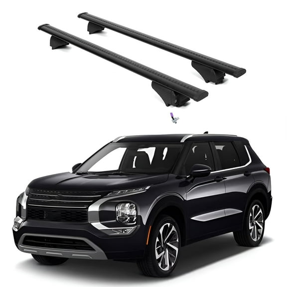 ERKUL Roof Rack Cross Bars for Mitsubishi Outlander 2022-2024 | Aluminum Crossbars with Anti Theft Lock for Rooftop | Compatible with Flush Rails - Black
