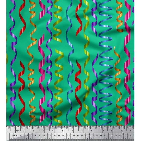 Soimoi Green Cotton Voile Fabric Ribbon Art & Craft Printed Fabric 1 Yard 42 Inch Wide