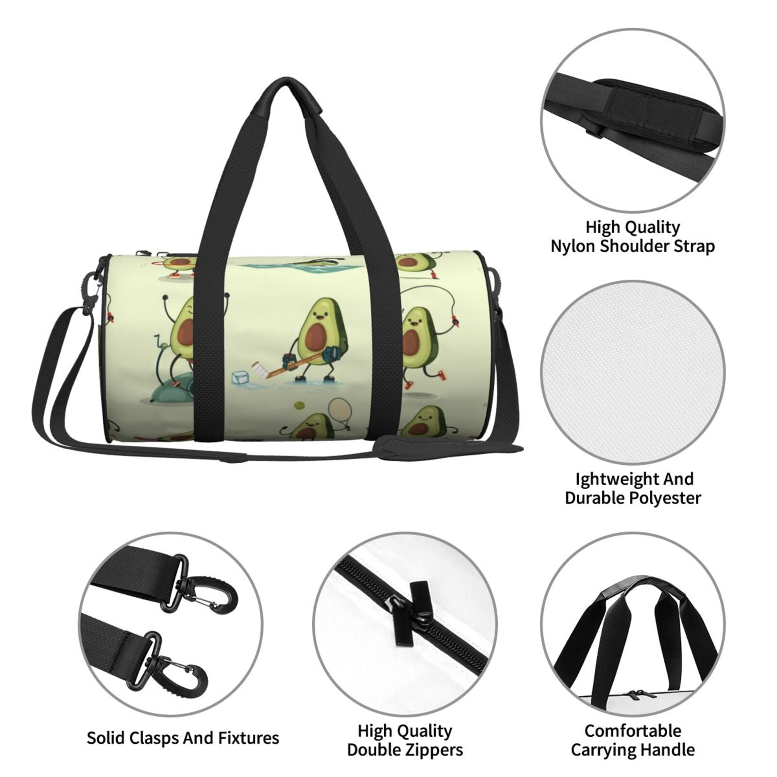 Vsdgher Avocado for Exercise 45L Foldable Duffel Bag, Sports Gym Bag,Overnight Bag, Portable Weekender Bag for Airplanes