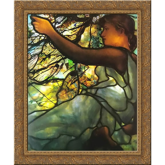 Tiffany Electrified Window Box: Spring 20x23 Gold Ornate Wood Framed Canvas Art by Tiffany, Louis Comfort