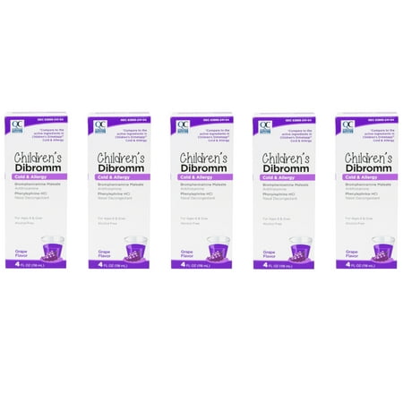 5 Pack - Quality Choice Children's Dibromm Cold & Allergy Liquid Grape 4 fl oz Each