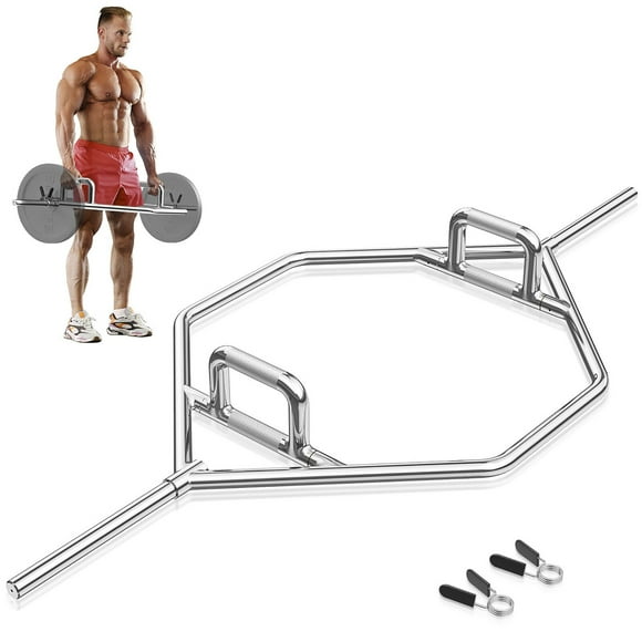 Gymax Heavy Duty Olympic Hex Trap Bar w/ Flat or Raised Knurled Handles for Squats