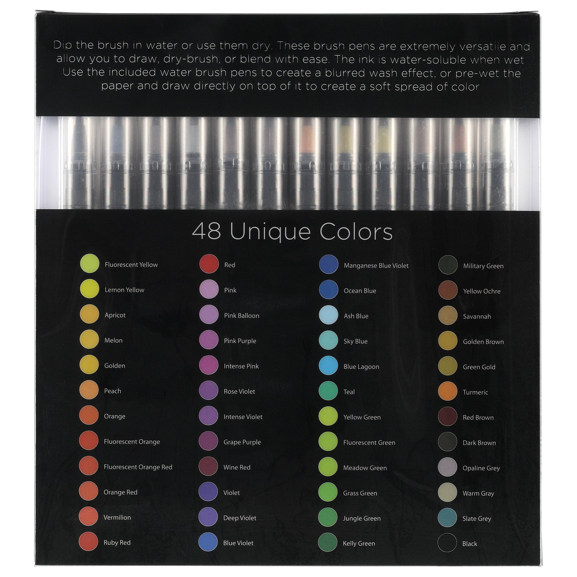 Creative Inspirations Watercolor Brush Pen Set - Water-Soluble Pens for Painting and Coloring - Set of 48 Assorted Colors