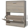 thumbnail image 2 of vidaXL 2-Tier Shoe Cabinet Storage Wooden Cupboard Footwear Stand Oak/White, 2 of 6