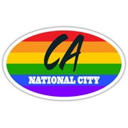 National City CA California San Diego County Rainbow Pride Flag 6 Stripes Pride Flag Euro Decal Bumper Sticker 3M Vinyl 3" x 5"