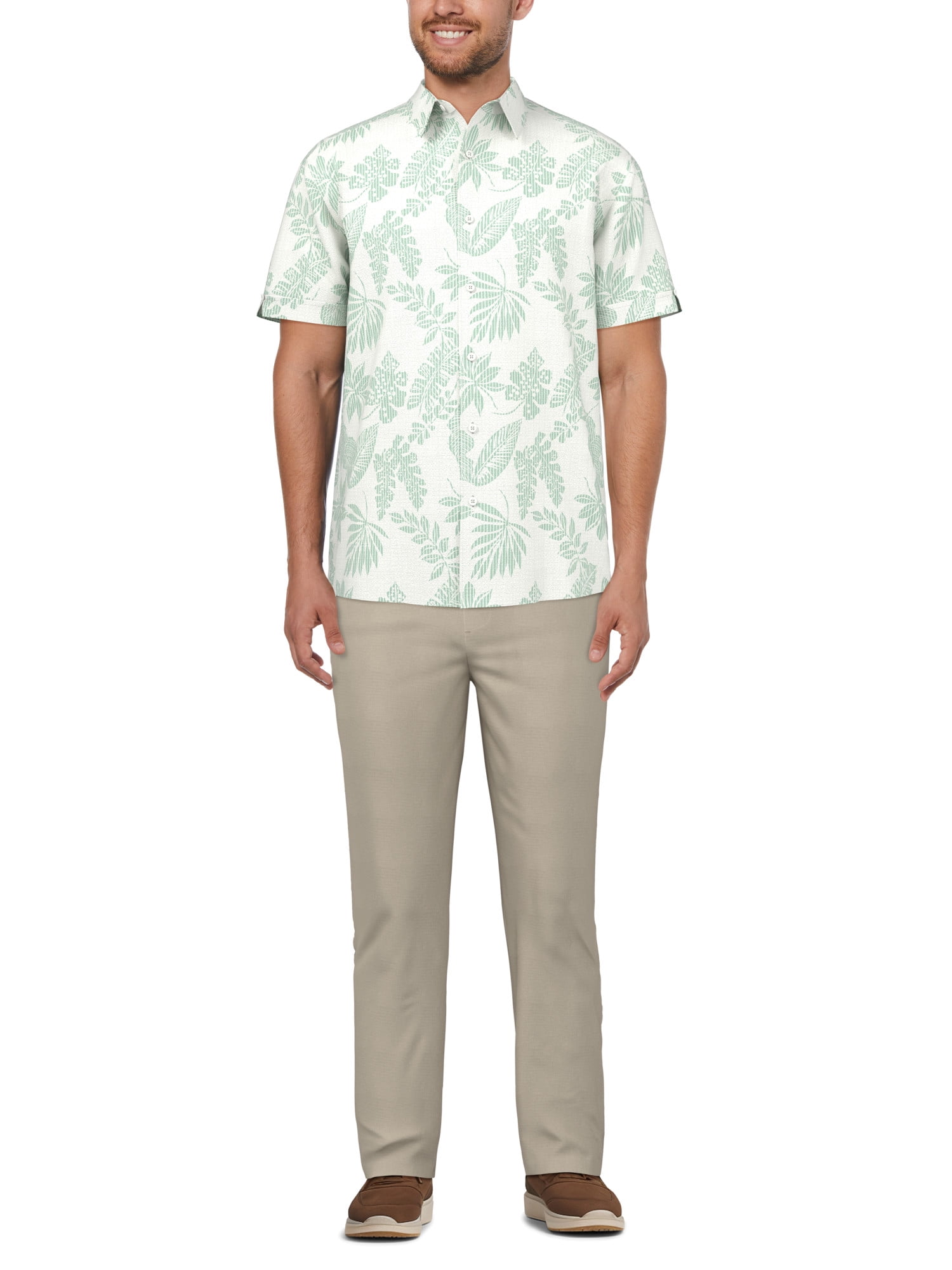 Cafe Luna Men’s Striped Tropical Print Short Sleeve Shirt