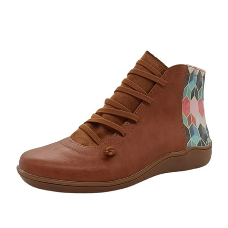 

EUHDSSDE Women s Casual Roman Short Ankle Boots Heels Leather Shoes