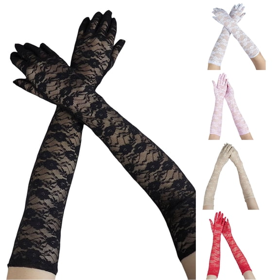 Xijirk Solid Extra Long Floral Lace Opera Gloves Sheer See Through Elbow Length Stretch Full Finger Wedding Bridal Prom Sun Protection Vintage formal Party Decorative Gloves Black,One Size