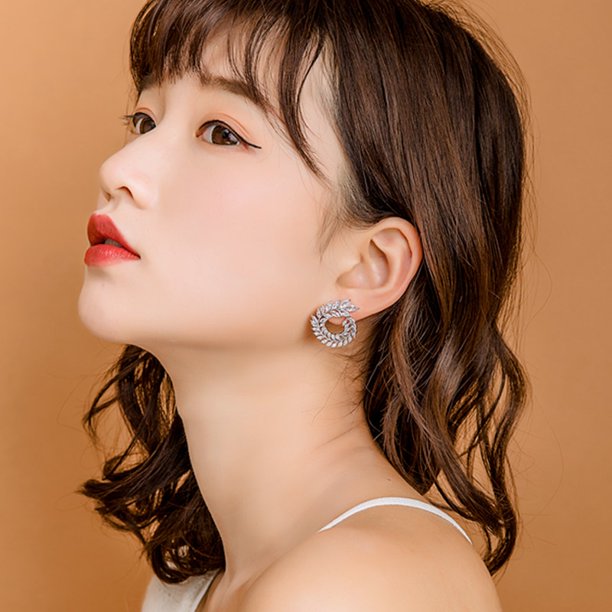 Pendientes llamativos de diamantes de imitación, pendientes geométricos grandes y redondos para mujer, regalo de boda de lujo de cristal (2 pares, azul + blanco) LingWen 8390613764768