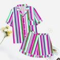 thumbnail image 5 of Pajamas for Women Set 2 Piece Pj Sets Stripes Graphic Print Lapel Button Shirt and Shorts Purple Women's Sleepwear L, 5 of 5