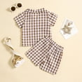 thumbnail image 4 of Esaierr Baby Toddler Boys Summer Clothes Set 6M-4Y Baby Kids Short Sleeve Plaid Shirt Tops and Shorts Suit Toddler 2Pcs Casual Outfits, 4 of 7