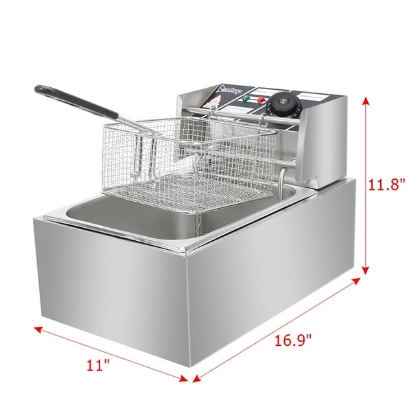Electric Deep Fryer with Basket and Lid 6.3QT/6L Single Cylinder Home