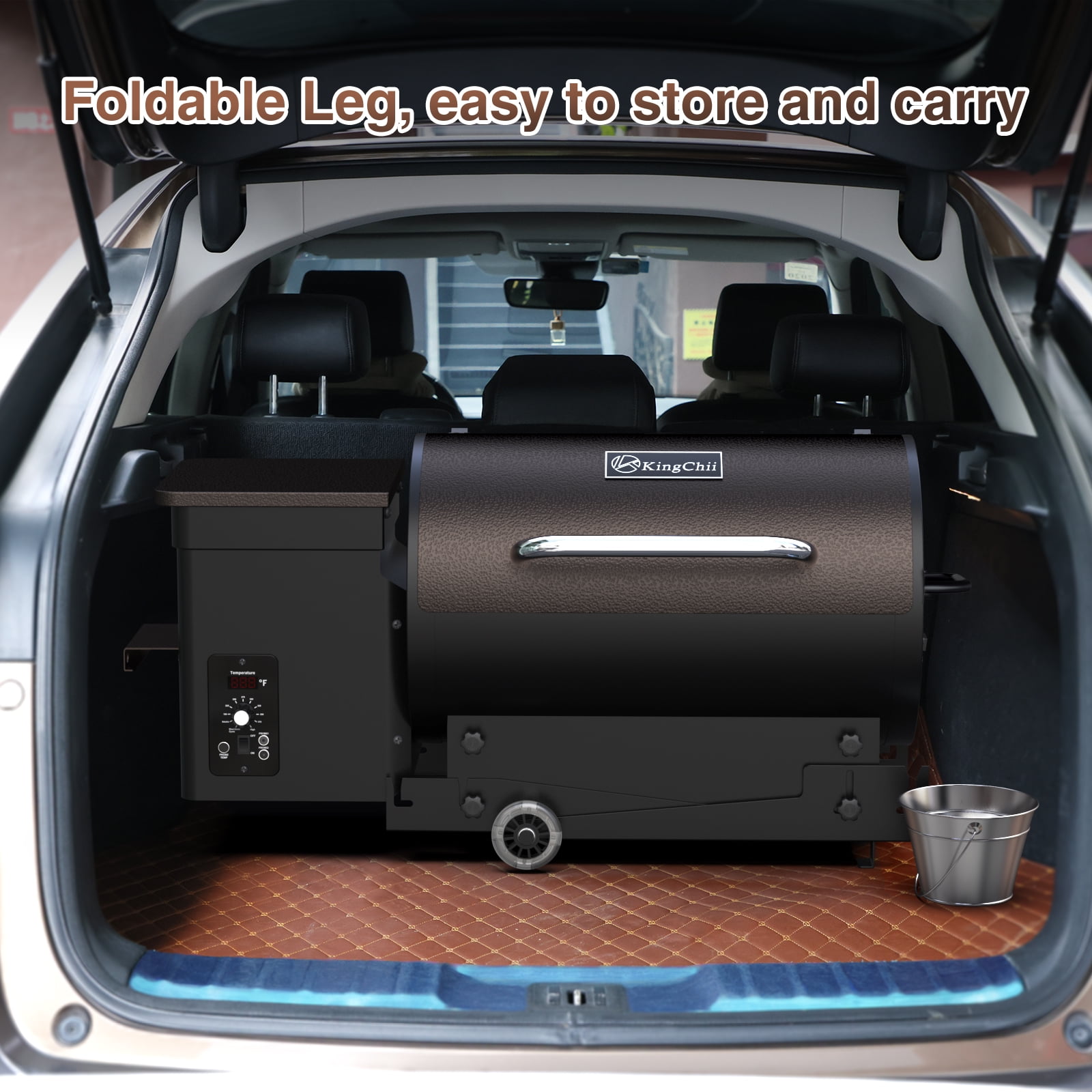 KingChii 456 sq. in Wood Pellet Smoker & Grill BBQ with Auto Temperature Control, Folding Legs for Outdoor Patio RV, Bronze
