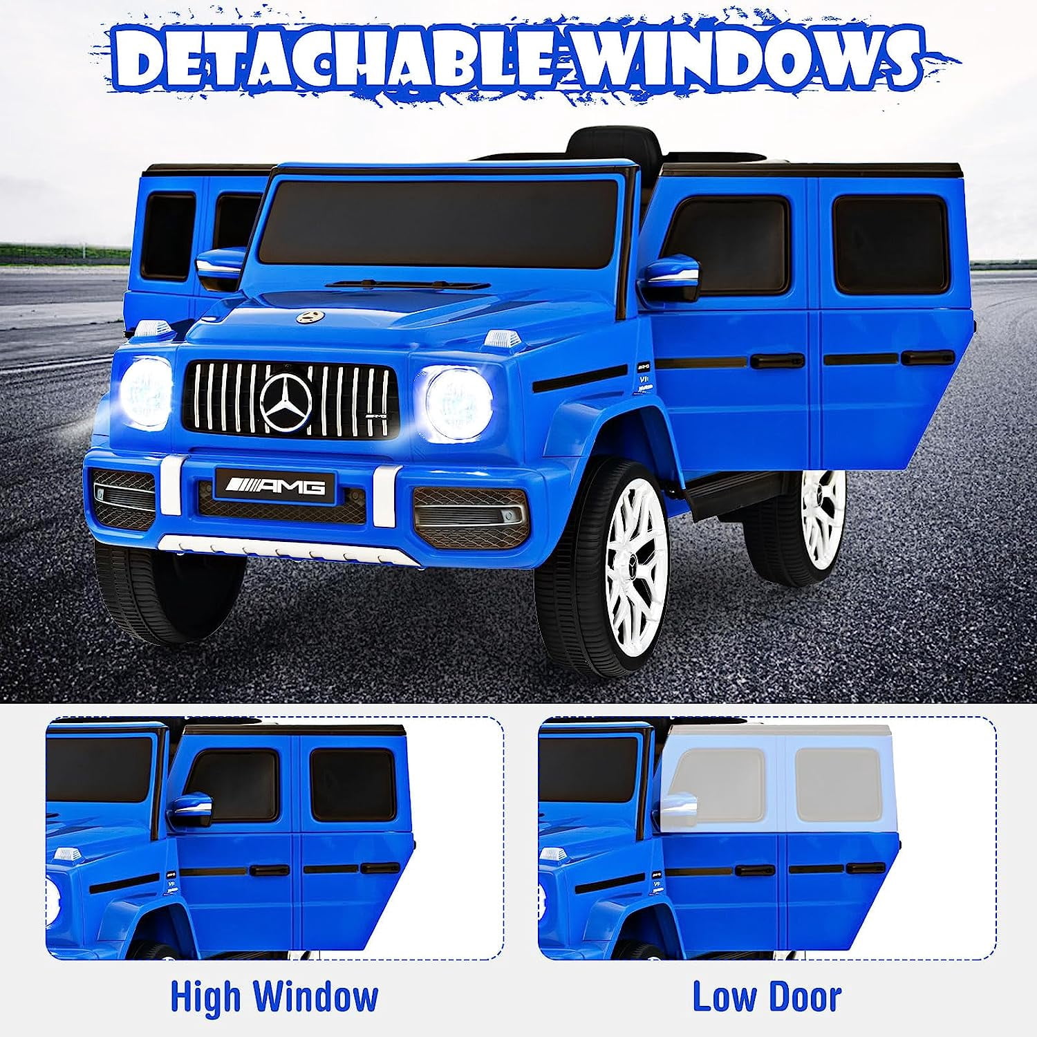 OLAKIDS 12V Kids Ride On Car, Licensed Mercedes Benz G63 Electric Vehicle with Remote Control, Double Open Doors, Music, Bluetooth, 2 Speeds, Wheels Suspension, Battery Powered Driving Toy (Navy)