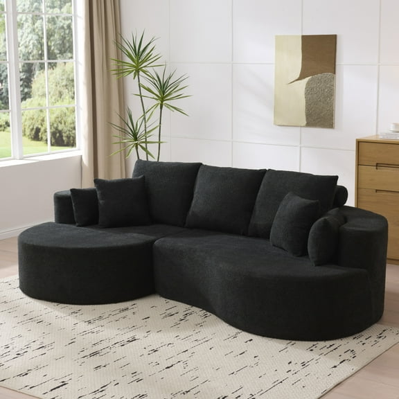 Christopher Knight Home 106" Modern Curved Cloud Sectional Sofa with 7 Pillows, 4 Seater Couch, Black