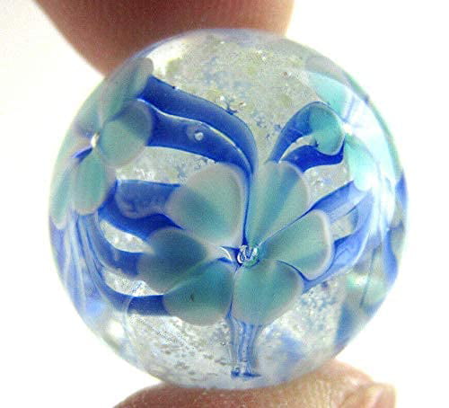22mm ASTER Blue Flower GLOW IN THE DARK Handmade art glass Marble 7/8" SHOOTER 